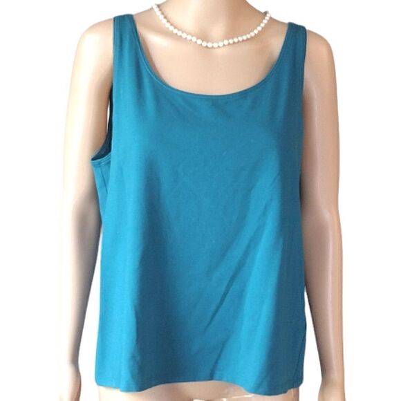 Eileen Fisher Women's Size XL Blue Cotton and Lycra Stretchy Tank Blouse Top - Picture 1 of 11